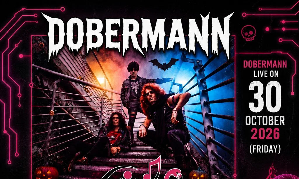 Ankündigungsbanner der Hardrock-Band Dobermann aus Turin